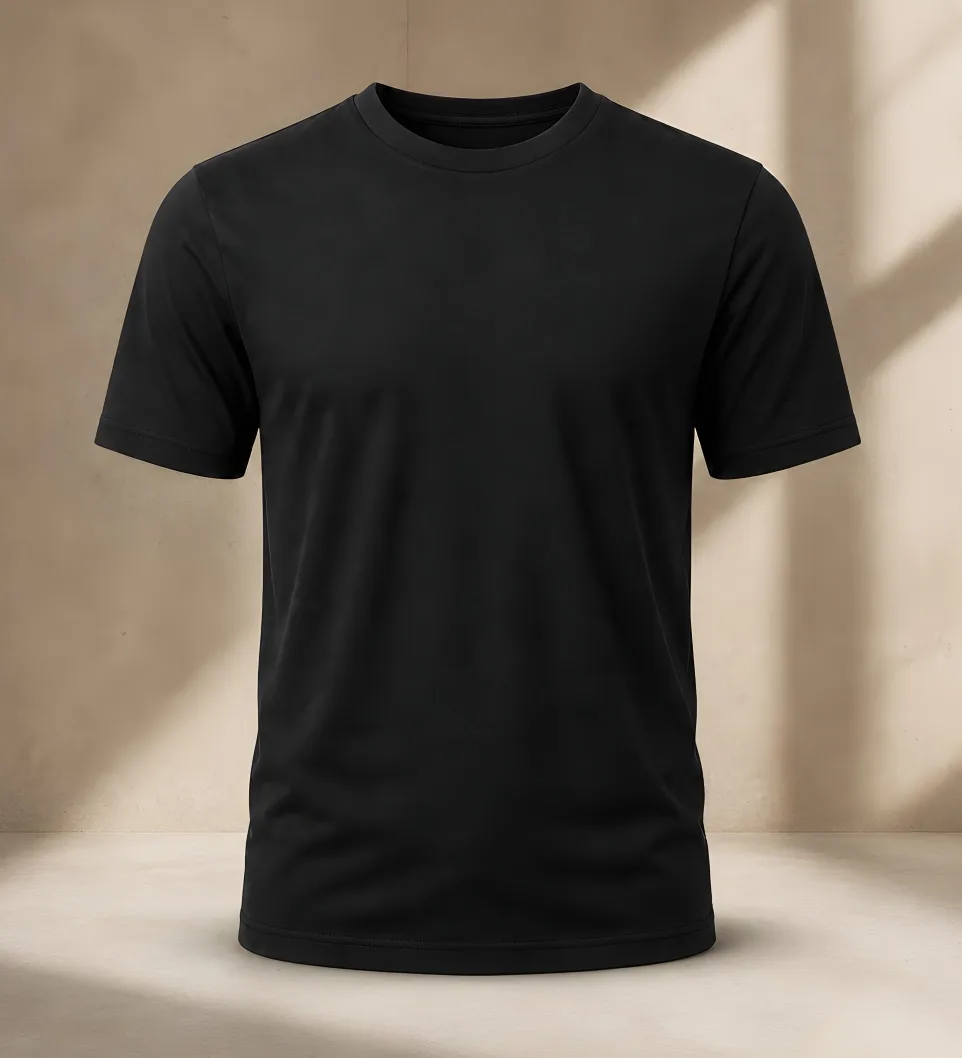 Black mens crew-neck t-shirt, front view