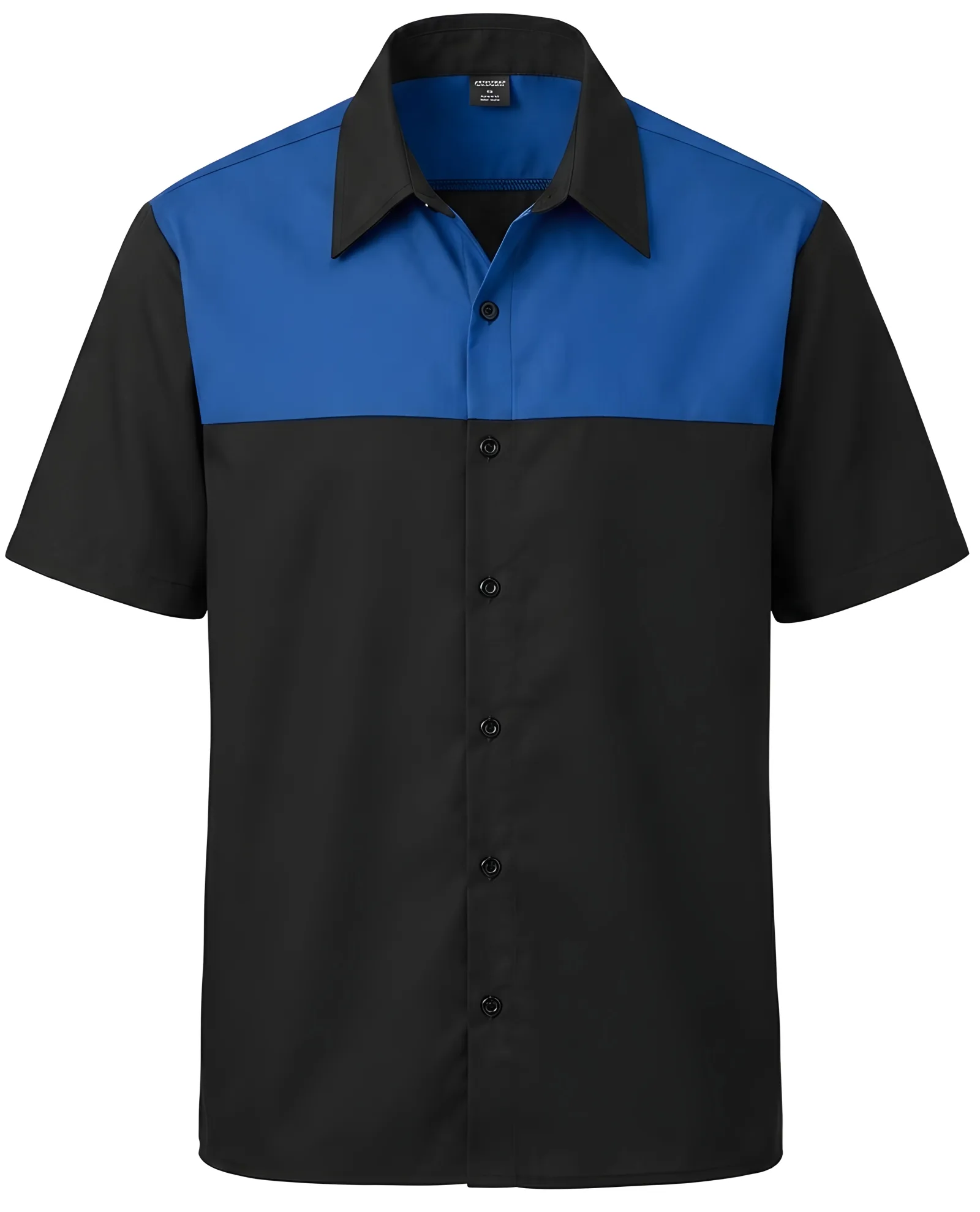 Mens two-tone counter shirt in Black/Royal Blue, front view